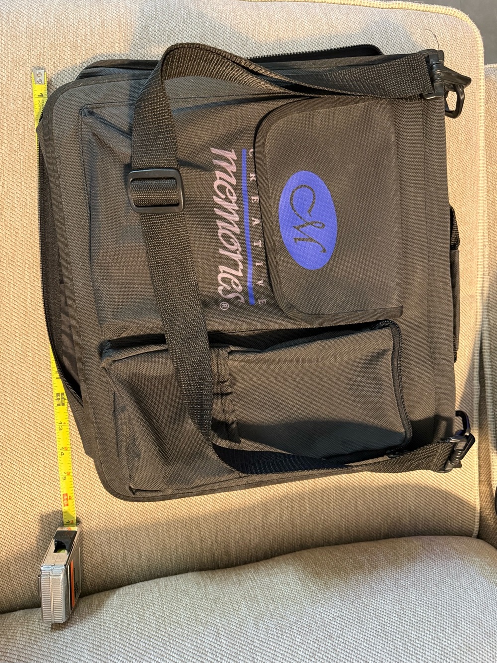 Creative Memories Black Travel Messenger Bag with Blue Logo